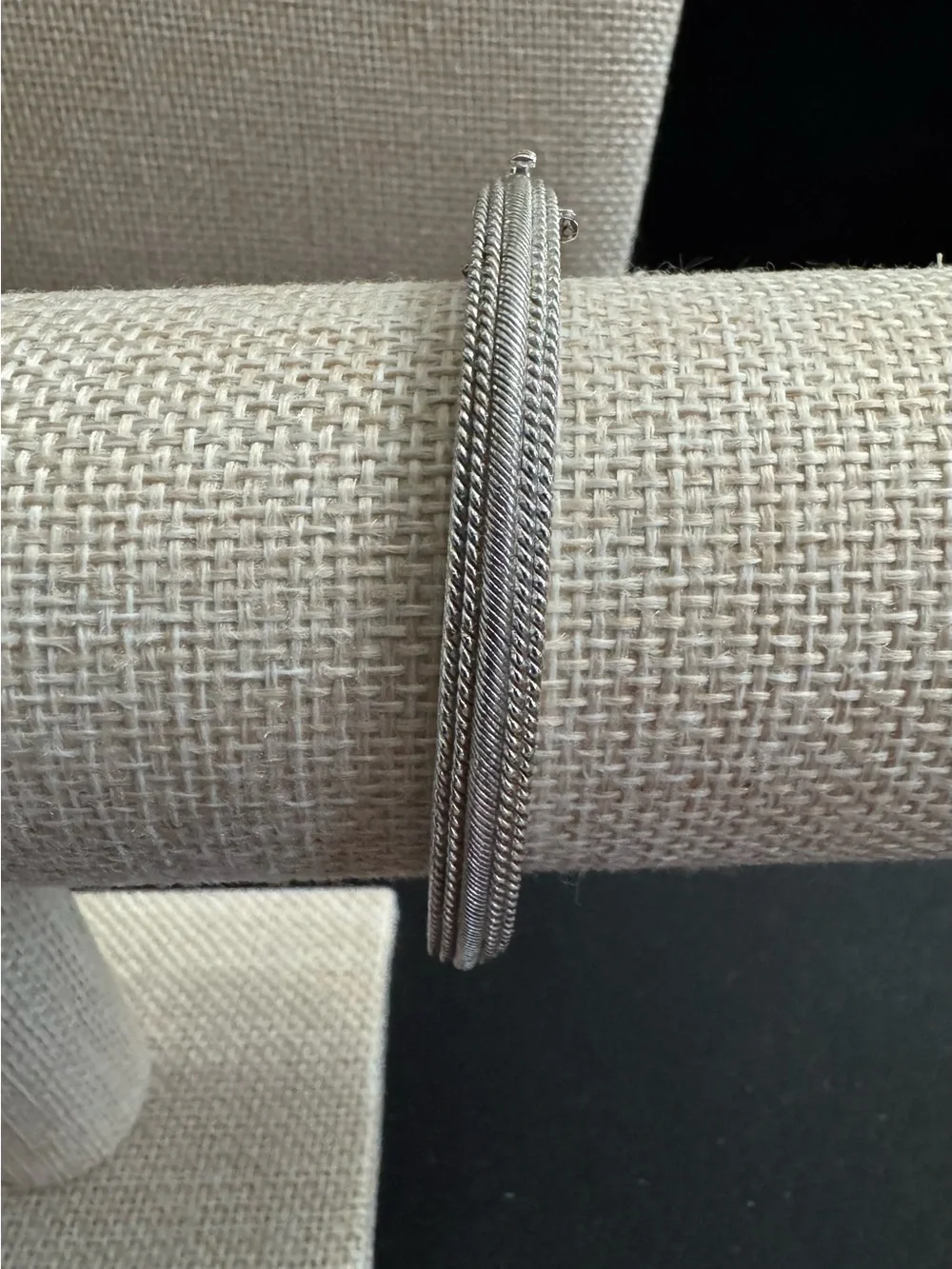 Judith Ripka 925 Silver Textured Rope Bangle Bracelet w/Stations Diamonique CZ’s